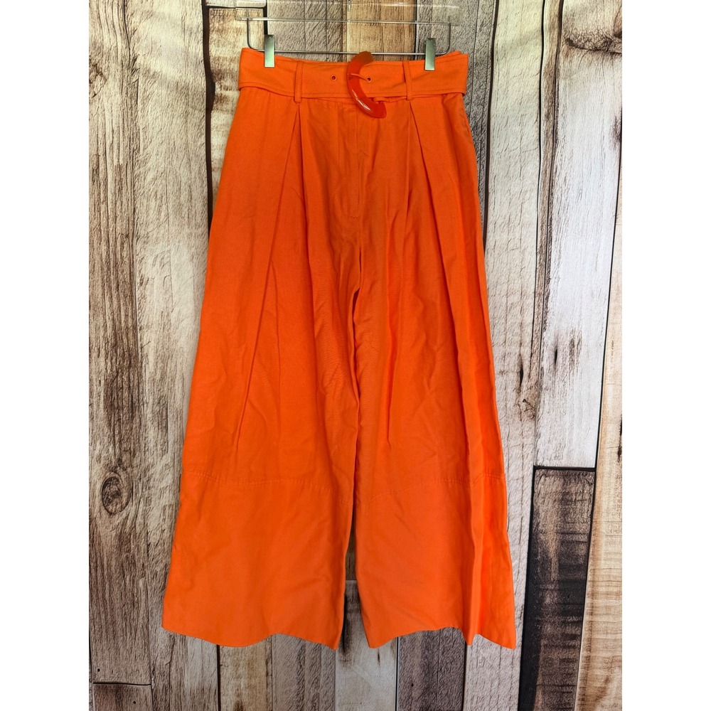 FARM Rio Tailored Orange Colored Pants Wide Leg Belted Orange Trousers Small NWT